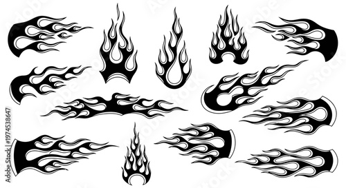 Flame Decal Set - Tribal Fire Graphics, Hot Rod Flames, Tattoo Style