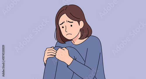 Sad Woman Hugging Knees, Feeling Lonely and Depressed