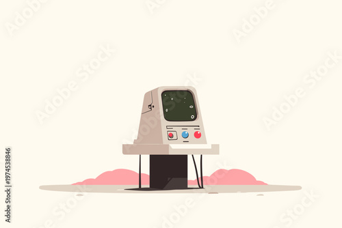 Retro Lo-Fi Computer Terminal with Soft Neon UI Elements