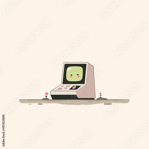 Retro Lo-Fi Computer Terminal with Soft Neon UI Elements