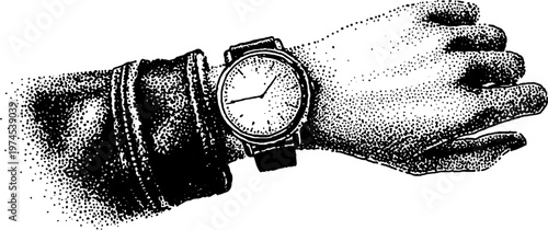 Wrist wearing wristwatch showing time in casual jacket sleeve