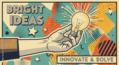 Hand holding glowing light bulb with bright ideas, innovate and solve concept