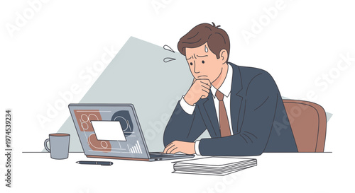 Stressed Businessman Working on Laptop, Overwhelmed by Tasks