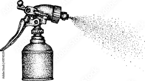 Metal pump sprayer emitting mist from lever nozzle