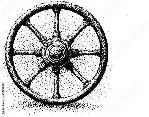 Wheel with multiple spokes vintage illustration on white background