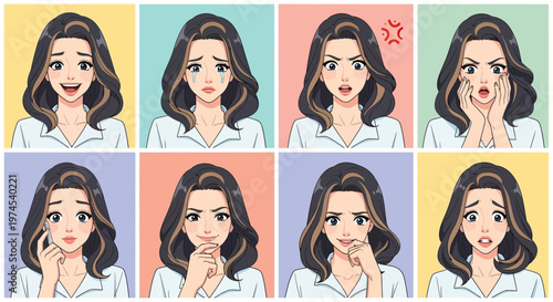 Woman's Emotions: Collage of Diverse Facial Expressions and Feelings