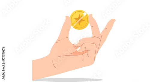 Hand holding a golden coin with a star, representing success, wealth, and achievement.