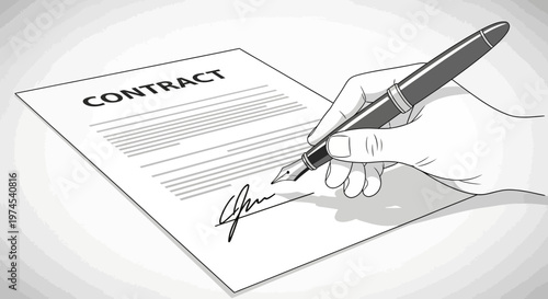 Hand Signing Contract Document with Pen: Business Agreement and Legal Signature