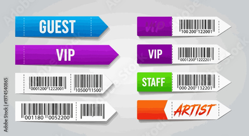Collection of Colorful Event Tickets: VIP, Guest, Staff, Artist Access Passes