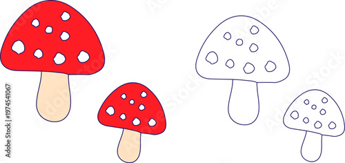 hand drawn mashroom in doodle style colored art illustration on white background