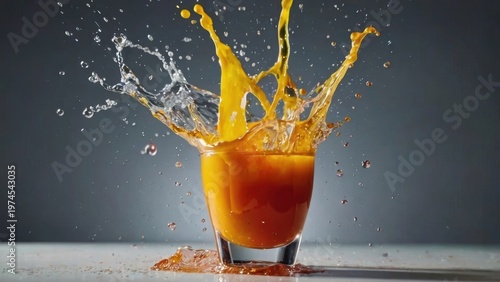 Splash of Sunshine: A vibrant splash of orange juice explodes from a glass, creating a dynamic visual of refreshing delight.
