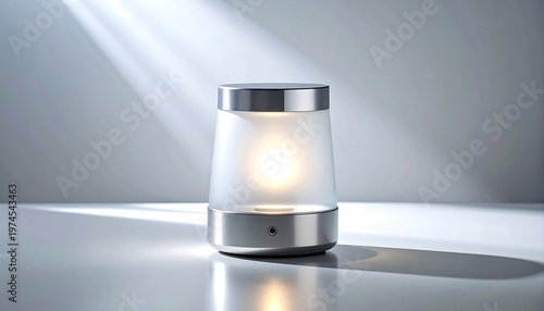 Professional studio photography of a minimalist smart fragrance diffuser made