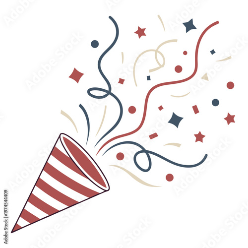 Party popper with colorful confetti celebration festive