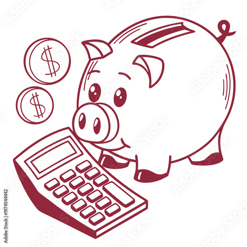 Piggy Bank with Calculator and Coins money finance
