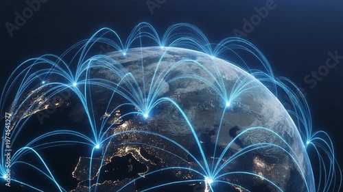 Global Communication Network on Earth – Digital Data Connections and Worldwide Technology Concept
