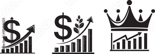Financial wealth concept with dollar growth and royal crown.