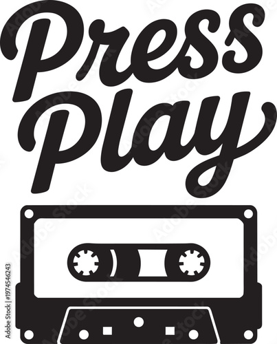 Press play cassette tape retro typography graphic design for bold font and silhouette