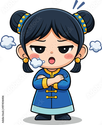 Animated Frustration: A cute cartoon character embodies exasperation with a visual representation of steam rising, illustrating intense annoyance and discontent.