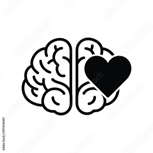 Vector of a human brain with a heart replacing one hemisphere