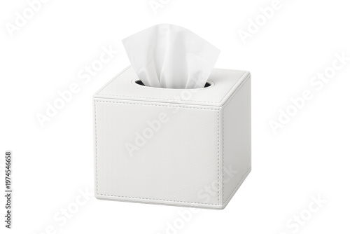White tissue box holding paper napkins on transparent background