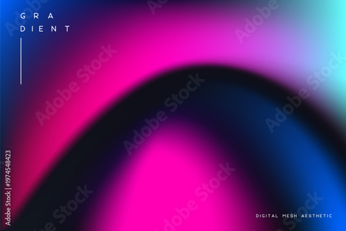 Dark neon mesh gradient with vibrant pink and blue glow. Abstract futuristic background for cyberpunk, digital tech and night inspired designs. Blurred textures, vector illustration.