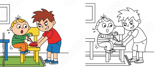 Boy Pranking Friend with Whoopee Cushion Cartoon Vector Illustration