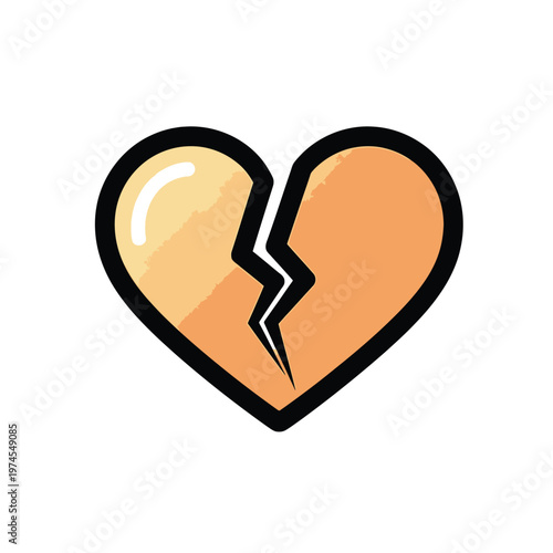 Broken heart symbol with black outline.