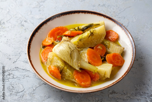 Photos Traditional Turkish Braised Fennel with Carrots and Olive Oil Served