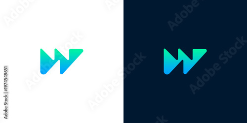 Modern and dynamic letter W logo design featuring a vibrant blue-green gradient, perfect for a strong corporate brand identity or innovative technology company