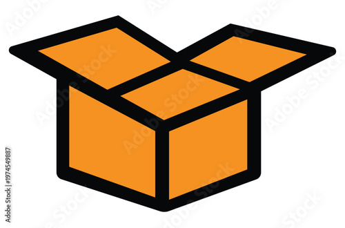 Open Cardboard Box Icon Orange Shipping Package and Logistics Vector Illustration