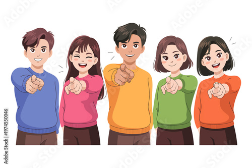 Group of diverse people pointing forward and choosing you with pointing choosing selection election decision opportunity individuality personal direction motivation inspiration together