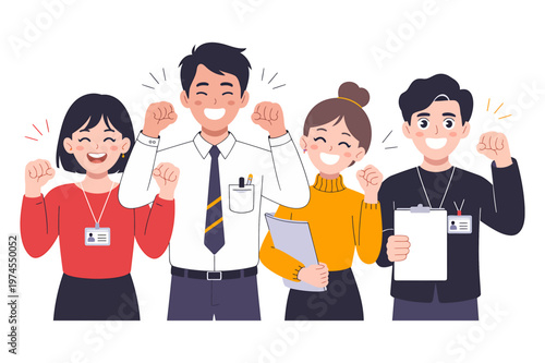 Happy business team celebrating victory with exuberant gestures business celebrating professionals achievement colleagues energetic motivated enthusiastic determination accomplishment