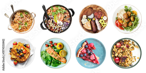 Foto Diverse delicious international cuisine variety element set