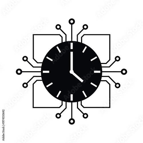Vector of a clock surrounded by a circuit board design