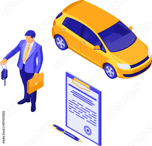 Sale Insurance Rental Sharing Car Isometric