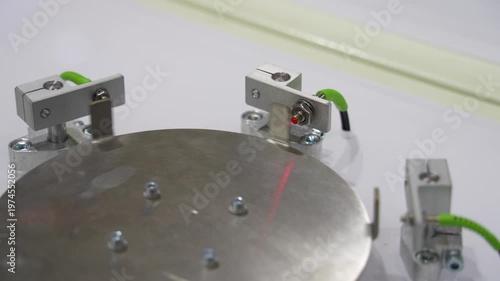 transducer on industrial machine robot in assembly line working in factory. Smart factory industry 4.0 concept.
