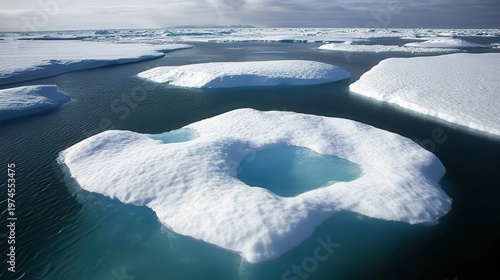 Vast Arctic ice sheets melting under overcast skies, showcasing stark polar climate change consequences and environmental fragility