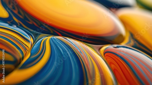 Vibrant Abstract Ink Swirls and Flows of Fluid Colors on Paper, Close-Up Detail