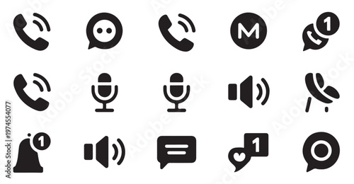 Group of icons for notifications, communication, and media controls vector.