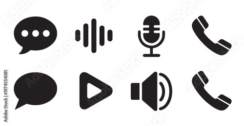 Collection of simple icons for communication and media interface elements vector.