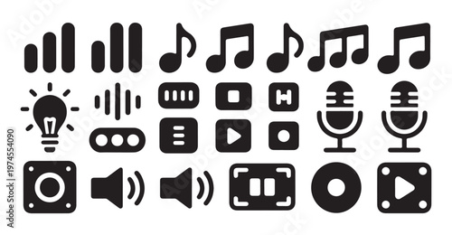 Collection of icons for media, music, and playback controls vector.