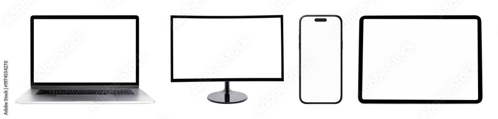 Obraz premium Digital devices with blank screens element set isolated on white