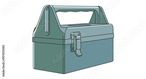 Vintage Metal Toolbox with Handle, Closed and Latched