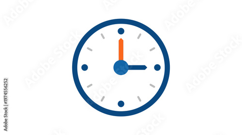 A blue and orange analog clock.