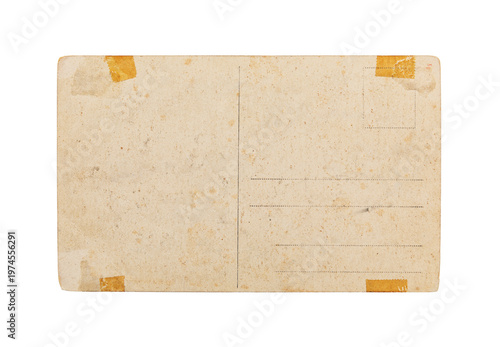 Back of an old postcard isolated on white