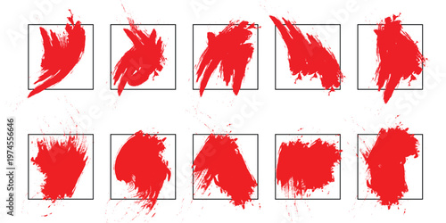 Red watercolor brush stroke splatter set messy paint mark modern graphic design element collection vector illustration bundle