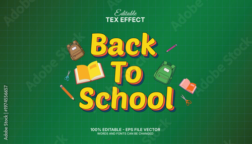 Back to school editable text effect typography banner with educational supplies modern graphic design vector illustration bundle