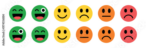 Emoticons icons vector illustration emoji faces flat style happy smile neutral sad angry expressions line smiley face symbols for mood design