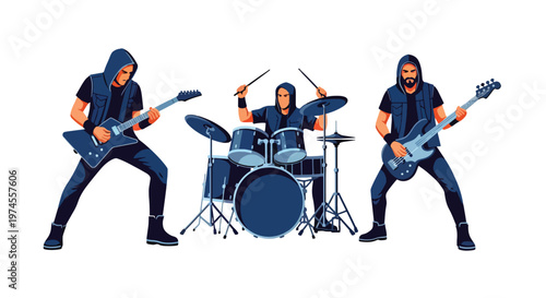 Collection set vector flat style of 3 musicians, band performance characters isolated on clean background for music and entertainment concepts