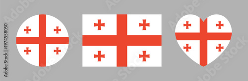 Georgia flag circle, rectangle, heart shape template, icon, sticker. Georgian country flag badge, button. National emblem heart shaped, round, rectangular banner, background.